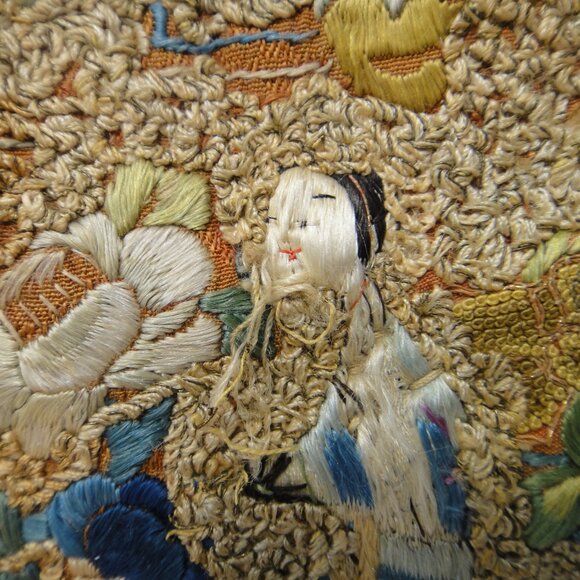 Embroidered Clutch Purse w Belt or Wrist Loop Strap Asian Figures - Picture 3 of 15